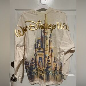 Walt Disney World 50th Spirit Jersey Castle Gold Lettering Glitter Size XS adult